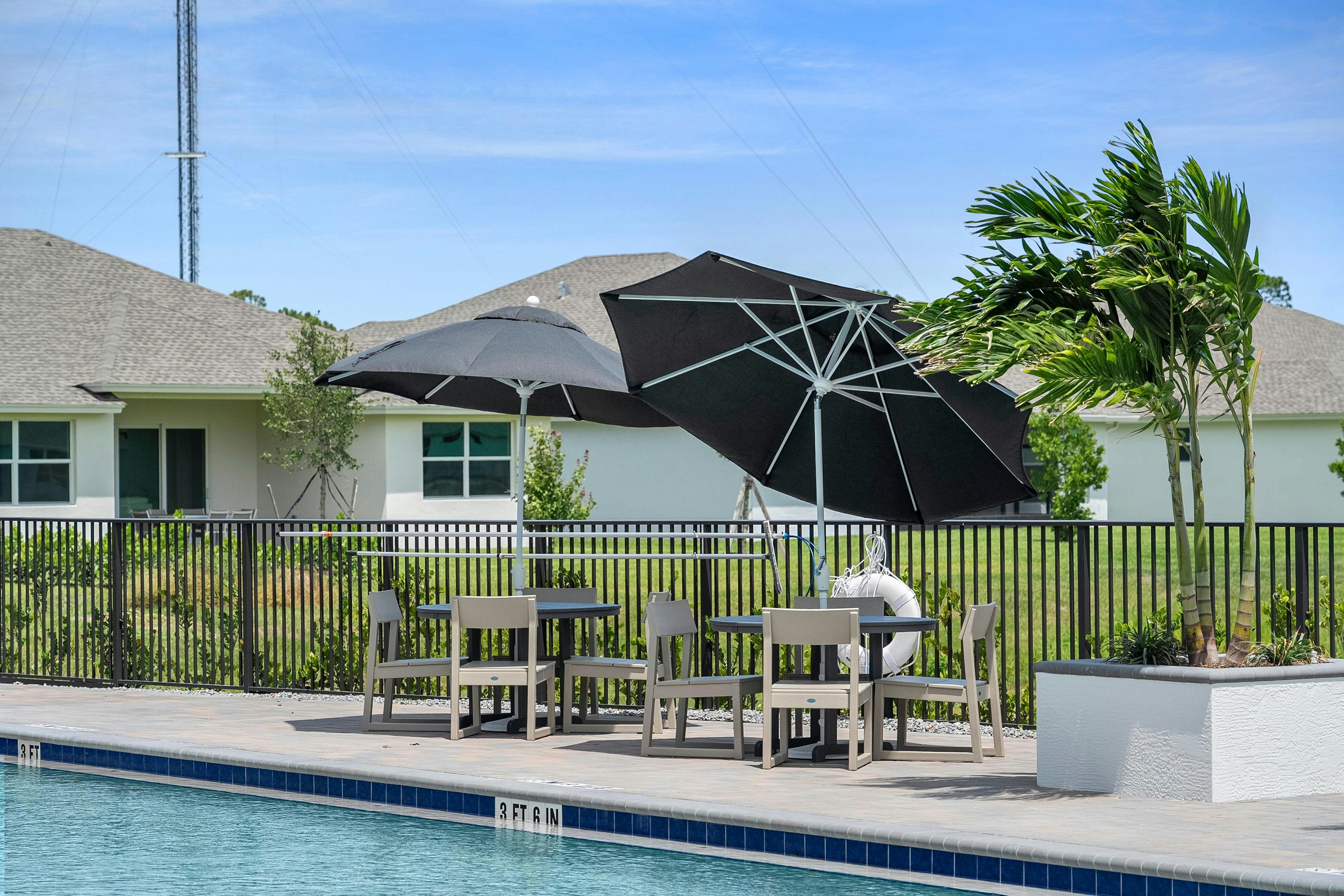 Pool Umbrellas & Tables | High Pointe Clubhouse