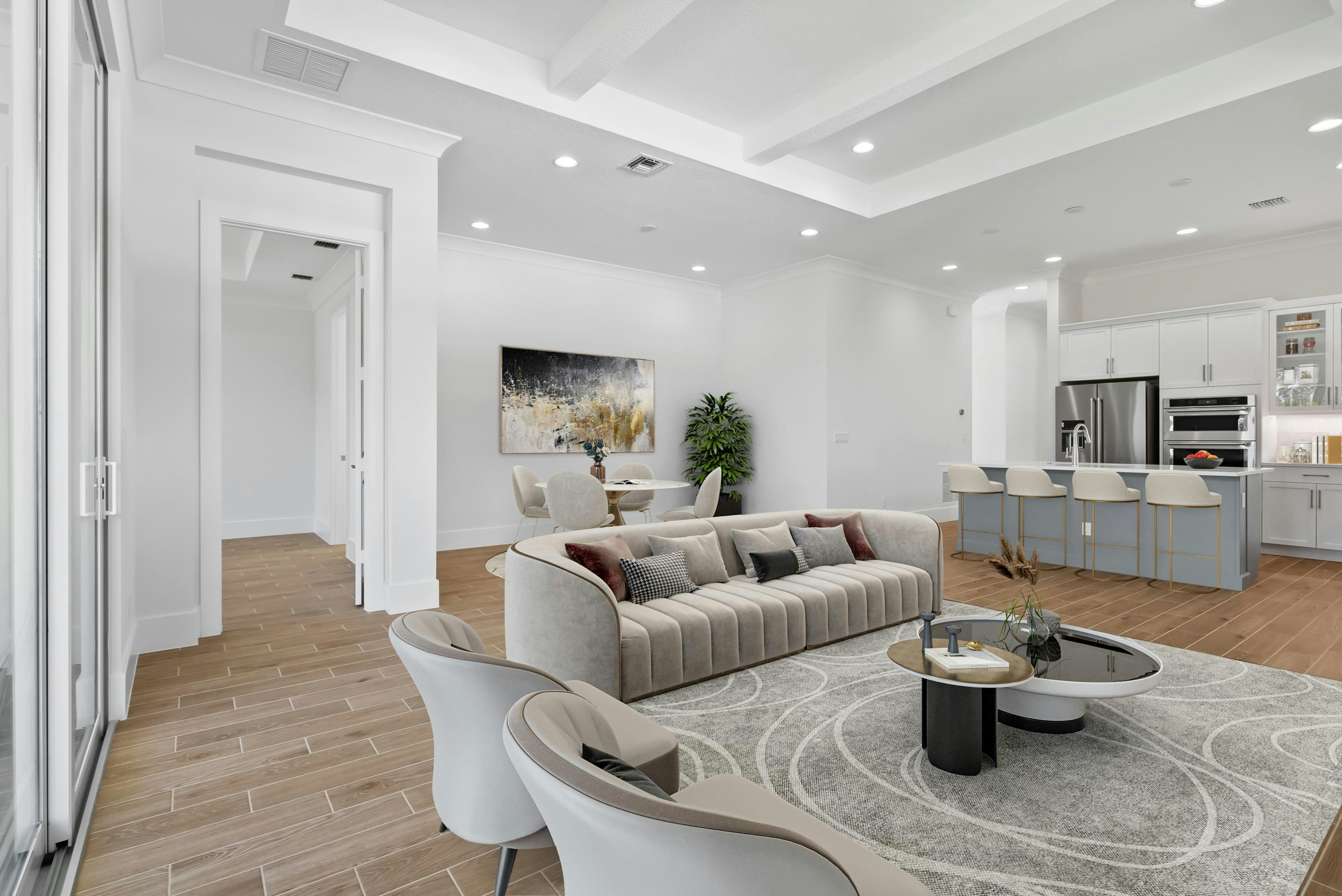 Great Room to Dining & Kitchen Virtually Staged | 2144 Falls Manor