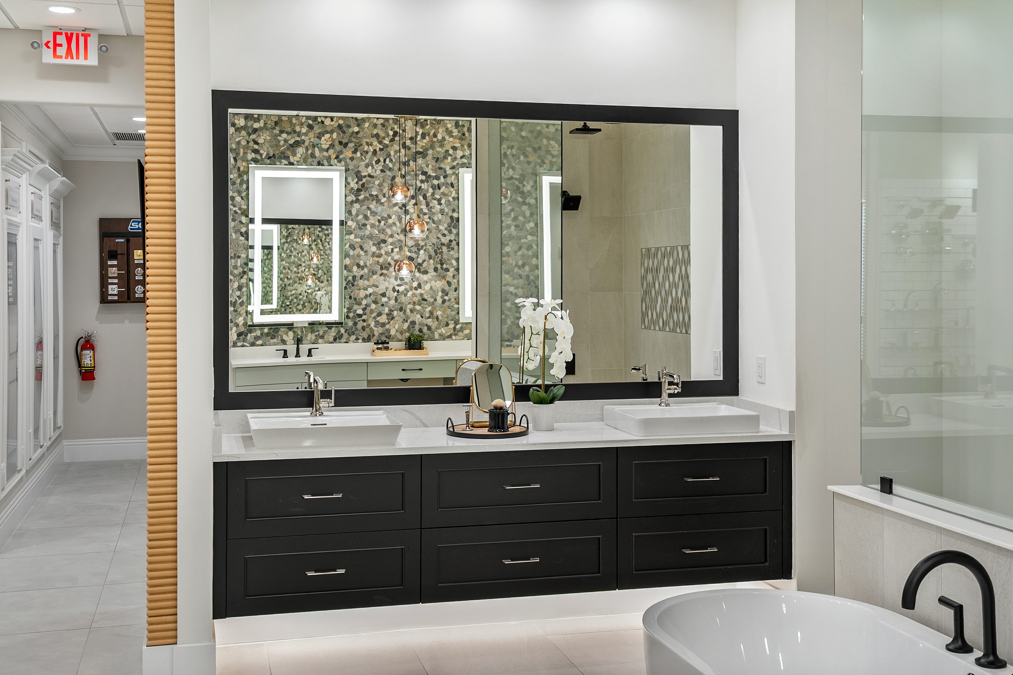 Floating Dual Vanity with LED Lighting Below | Design Studio